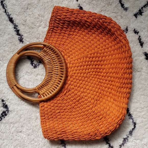 Orange Woven Rattan Straw Wicker Purse - Picture 2 of 4